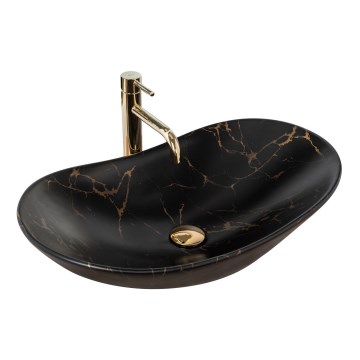 REA-U7478 - Praustuvas ant stalviršio ROYAL 36x62 cm keramika/juoda/marmuro dekoras