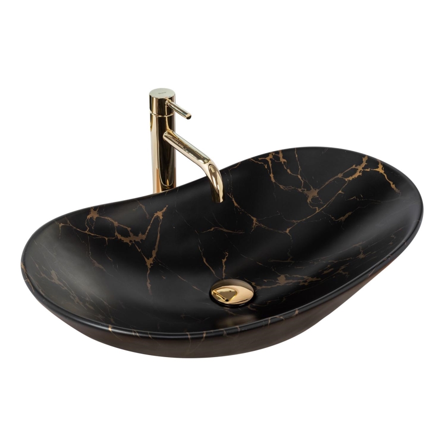 REA-U7478 - Praustuvas ant stalviršio ROYAL 36x62 cm keramika/juoda/marmuro dekoras
