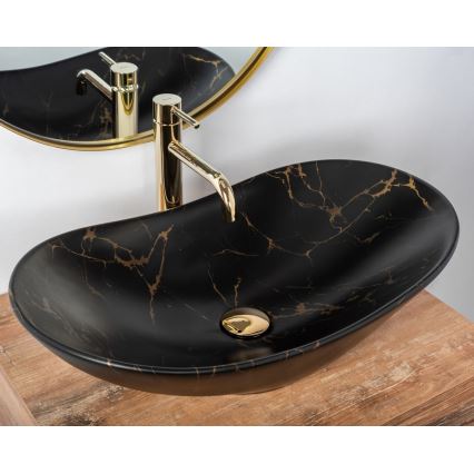 REA-U7478 - Praustuvas ant stalviršio ROYAL 36x62 cm keramika/juoda/marmuro dekoras