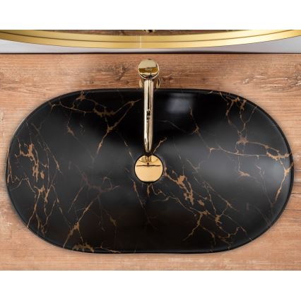 REA-U7478 - Praustuvas ant stalviršio ROYAL 36x62 cm keramika/juoda/marmuro dekoras