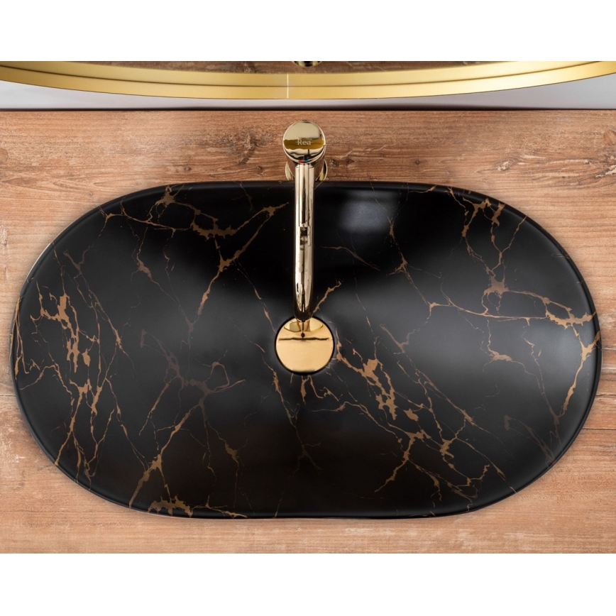REA-U7478 - Praustuvas ant stalviršio ROYAL 36x62 cm keramika/juoda/marmuro dekoras