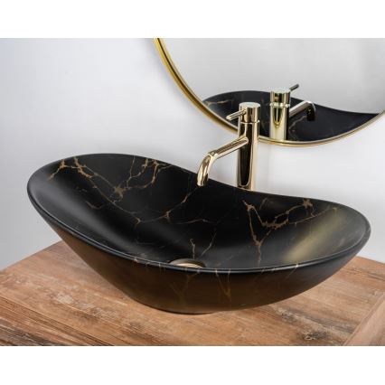 REA-U7478 - Praustuvas ant stalviršio ROYAL 36x62 cm keramika/juoda/marmuro dekoras