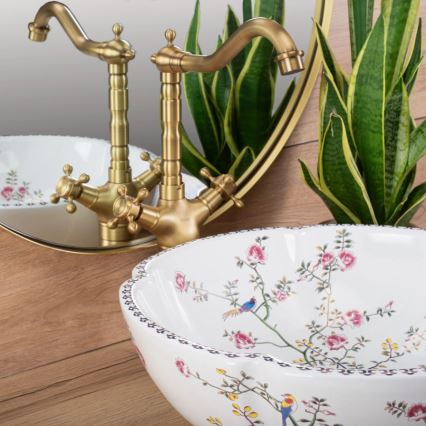 REA-U7504 - Ant stalviršio montuojamas praustuvas FELICIA, skersmuo 42,5 cm, keramika/gėlių raštas