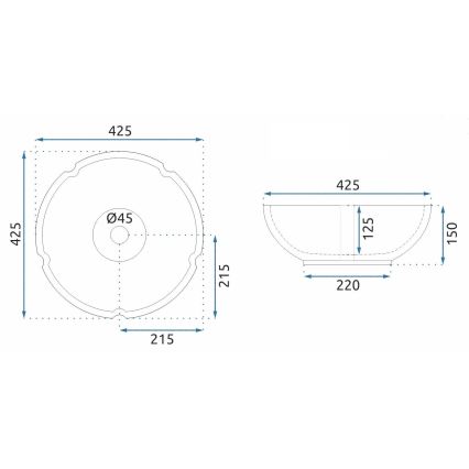 REA-U7504 - Ant stalviršio montuojamas praustuvas FELICIA, skersmuo 42,5 cm, keramika/gėlių raštas