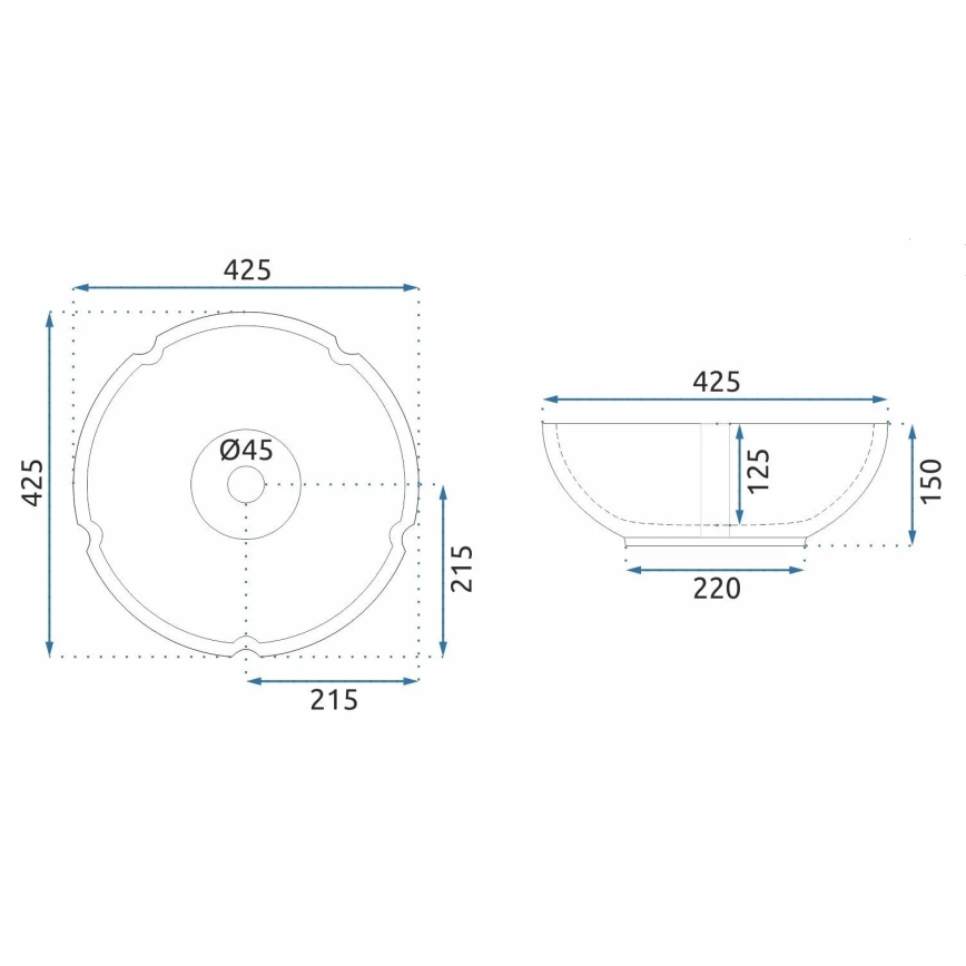 REA-U7504 - Ant stalviršio montuojamas praustuvas FELICIA, skersmuo 42,5 cm, keramika/gėlių raštas