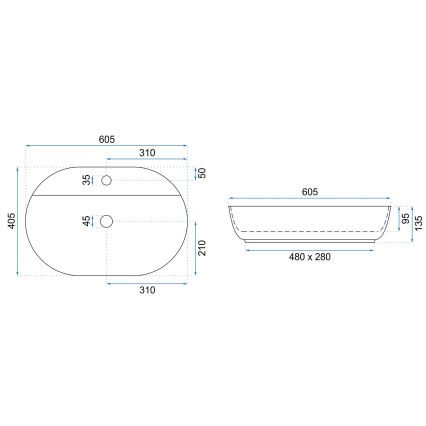 REA-U7900 - Praustuvas ant stalviršio AURA 40,5x60,5 cm keramika/blizgi balta
