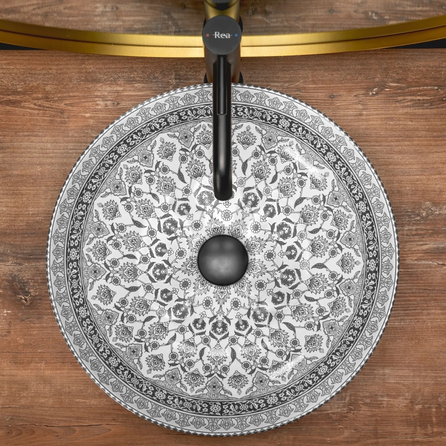 REA-U8002 - Praustuvas ant stalviršio ARTE 40 cm keramika/balta/juoda