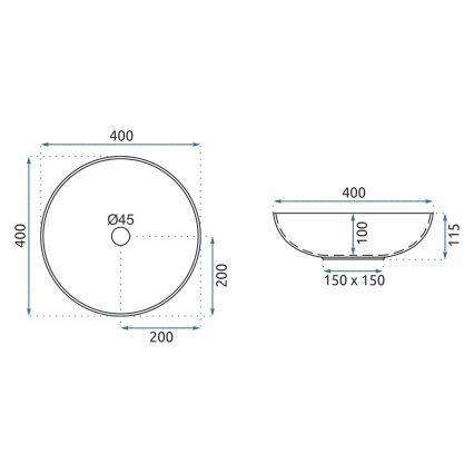 REA-U8002 - Praustuvas ant stalviršio ARTE 40 cm keramika/balta/juoda