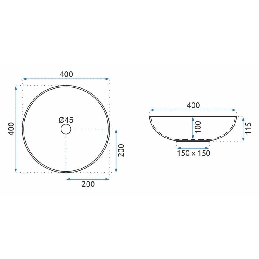 REA-U8002 - Praustuvas ant stalviršio ARTE 40 cm keramika/balta/juoda