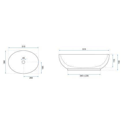 REA-U8198 - Ant stalviršio montuojamas praustuvas CAROLA SLIM 39x51,5 cm keramika/blizgi balta