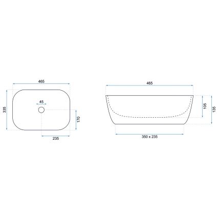 REA-U8470 - Praustuvas ant stalviršio BELINDA 33,5x46,5 cm keramika/matinė juoda