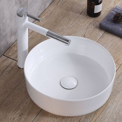 REA-U8493 - Praustuvas ELMA ant stalviršio, Ø 45 cm, keramika / blizgi balta