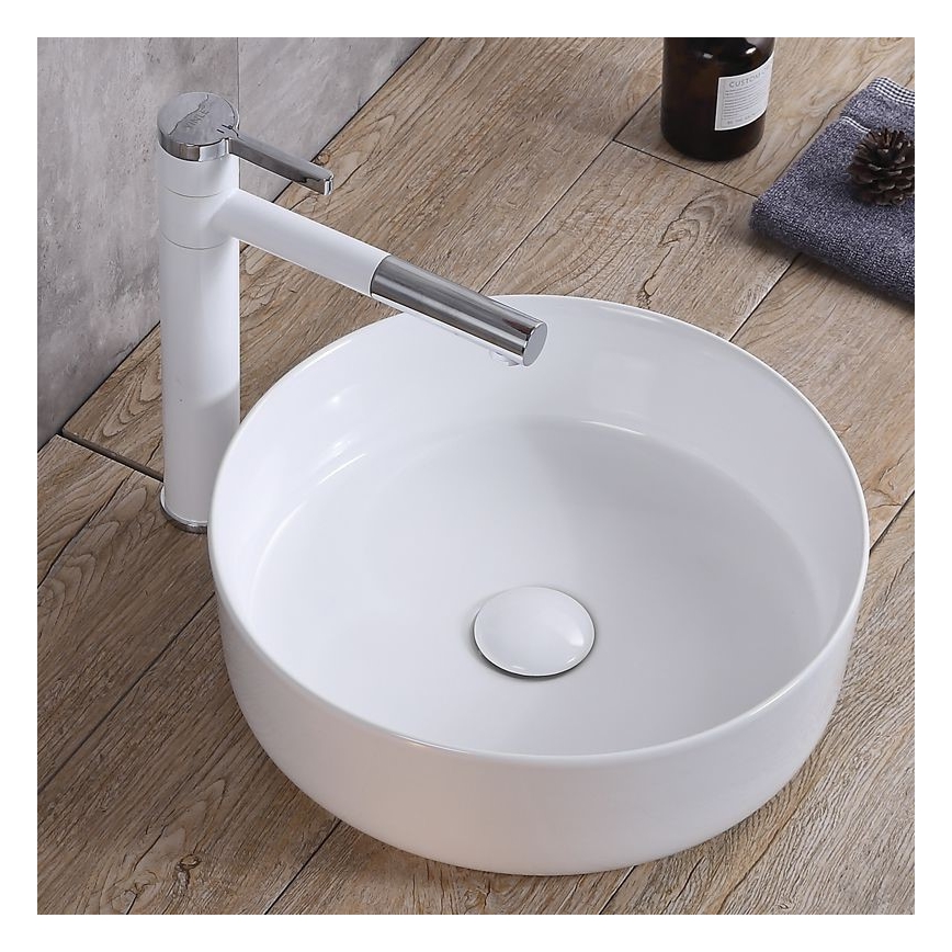 REA-U8493 - Praustuvas ELMA ant stalviršio, Ø 45 cm, keramika / blizgi balta