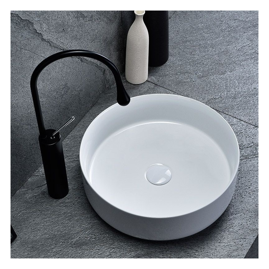 REA-U8493 - Praustuvas ELMA ant stalviršio, Ø 45 cm, keramika / blizgi balta
