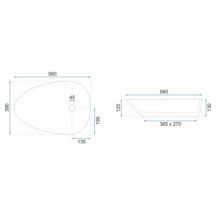 REA-U8536 - Praustuvas montuojamas ant stalviršio GRETA 39x56 cm keramika/blizgi balta