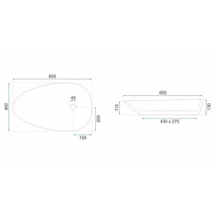 REA-U8537 - Praustuvas ant stalviršio GRETA 40x65,5 cm, keramika, blizgi balta