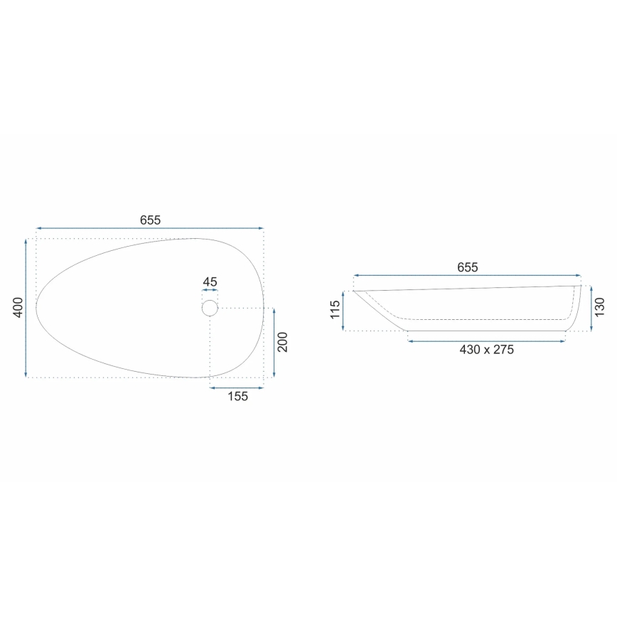 REA-U8537 - Praustuvas ant stalviršio GRETA 40x65,5 cm, keramika, blizgi balta