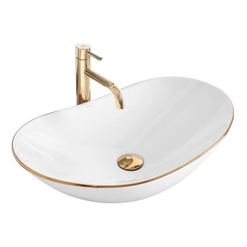 REA-U8570 - Antstalinis praustuvas ROYAL 36x62 cm, keraminis, blizgi balta/auksinė