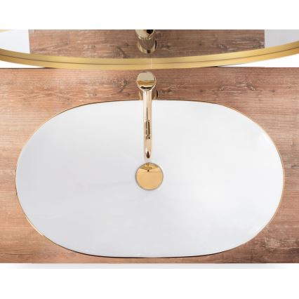 REA-U8570 - Antstalinis praustuvas ROYAL 36x62 cm, keraminis, blizgi balta/auksinė
