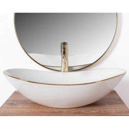 REA-U8570 - Antstalinis praustuvas ROYAL 36x62 cm, keraminis, blizgi balta/auksinė