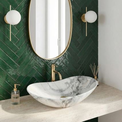 REA-U8596 - Praustuvas ant stalviršio ROYAL 36x62,5 cm keramika/balta/pilka/akmens imitacija