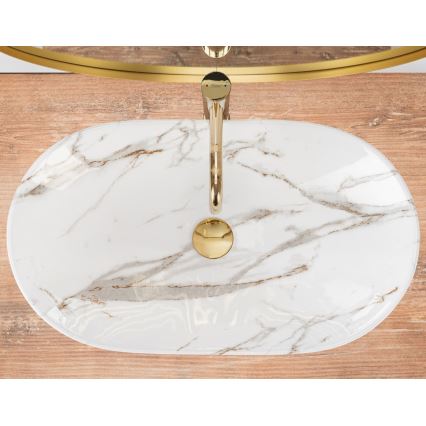 REA-U8597 - Ant stalviršio montuojamas praustuvas ROYAL 36x62 cm keramika/marmuro dekoras