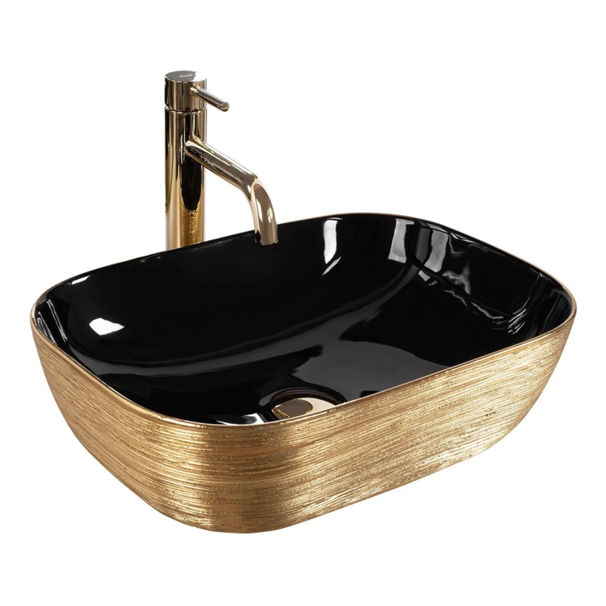 REA-U8780 - Praustuvas ant stalviršio BELINDA 33x46,5 cm keramika/juoda/auksinė