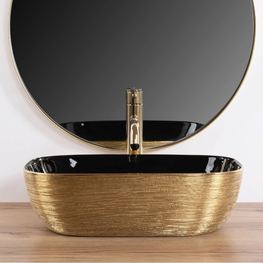 REA-U8780 - Praustuvas ant stalviršio BELINDA 33x46,5 cm keramika/juoda/auksinė