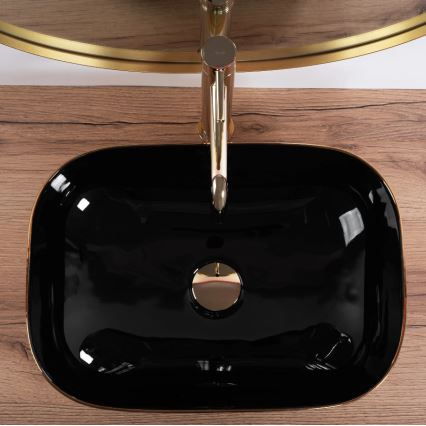 REA-U8780 - Praustuvas ant stalviršio BELINDA 33x46,5 cm keramika/juoda/auksinė