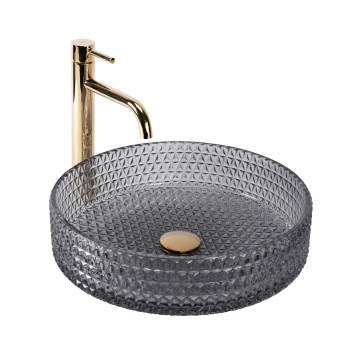 REA-U8880 - Praustuvas ant stalviršio CRISTAL, skersmuo 39 cm, stiklas/dūminė pilka