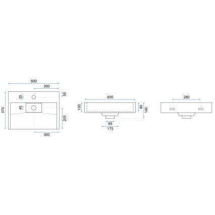 REA-U8901 - Praustuvas ant stalviršio GOYA 37x60 cm matinė balta