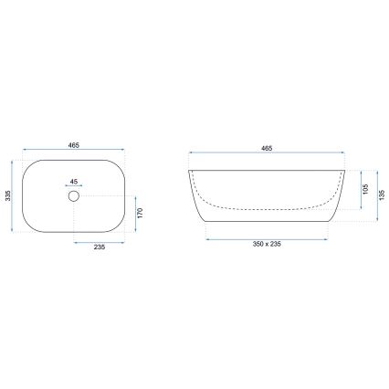 REA-U8907 - Praustuvas ant stalviršio BELINDA 33,5x46,5 cm keramika/juoda/marmuro dekoras