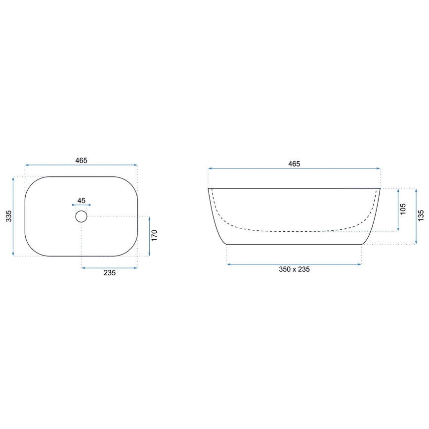 REA-U8907 - Praustuvas ant stalviršio BELINDA 33,5x46,5 cm keramika/juoda/marmuro dekoras