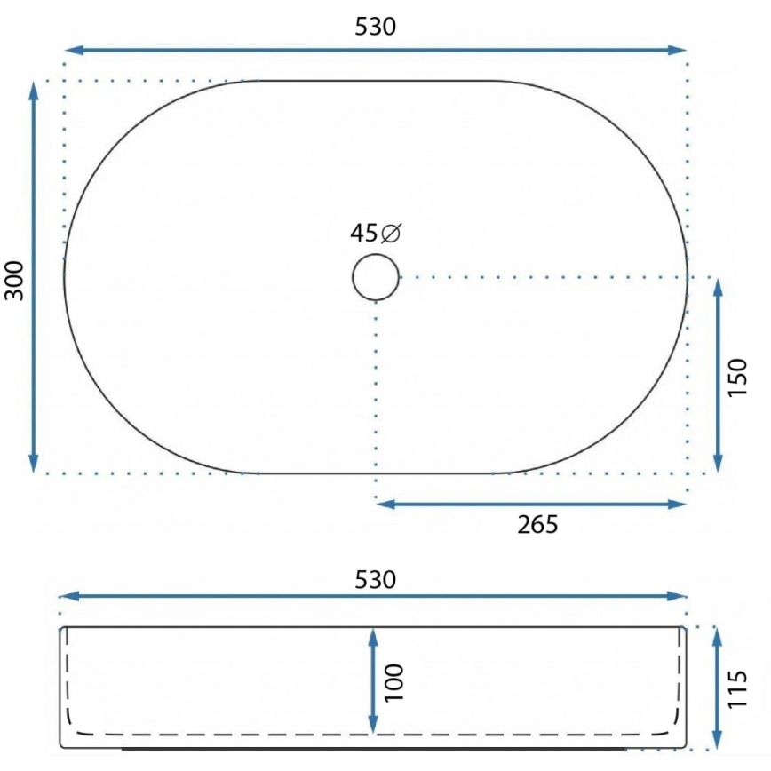 REA-U9108 - Praustuvas ant stalviršio LAYLA 30x53 cm keramika/blizgi balta