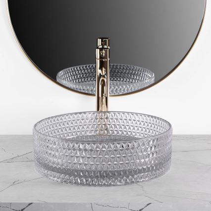 REA-U9615 - Praustuvas ant stalviršio CRISTAL Ø 35,5 cm stiklas/pilka