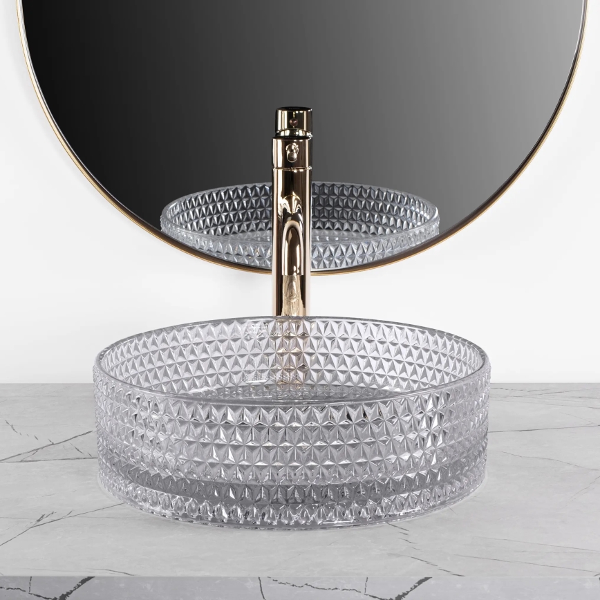 REA-U9615 - Praustuvas ant stalviršio CRISTAL Ø 35,5 cm stiklas/pilka