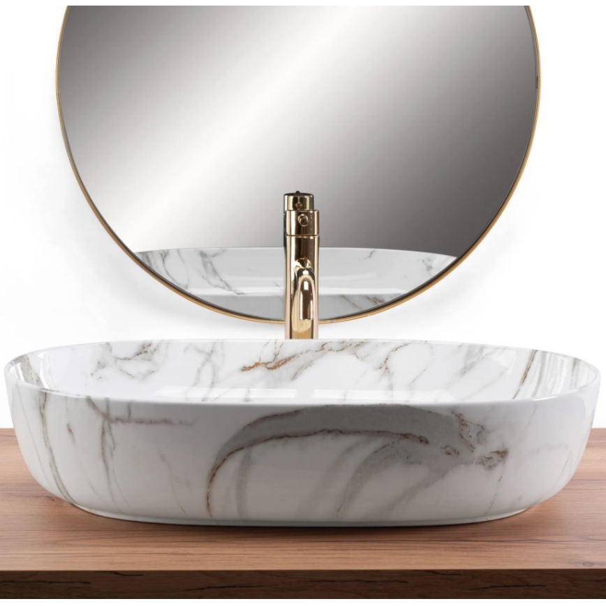 REA-U9656 - Ant stalviršio montuojamas praustuvas CLEO 41x60,5 cm keramika/marmuro dekoras