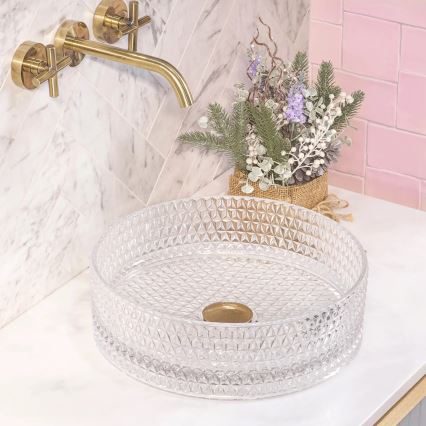 REA-U9670 - ant stalviršio pastatomas praustuvas CRISTAL 35,5 cm, stiklas/skaidrus