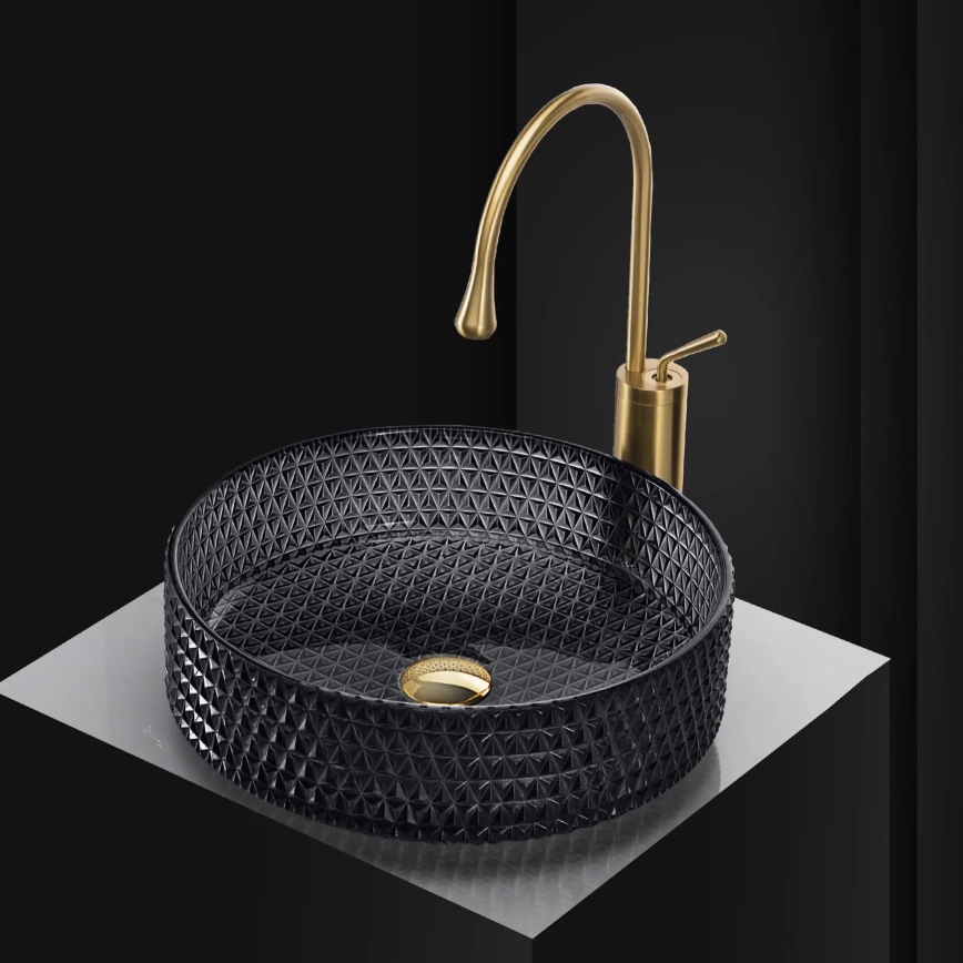 REA-U9671 - Praustuvas ant stalviršio CRISTAL Ø 35,5 cm stiklas/dūminė pilka