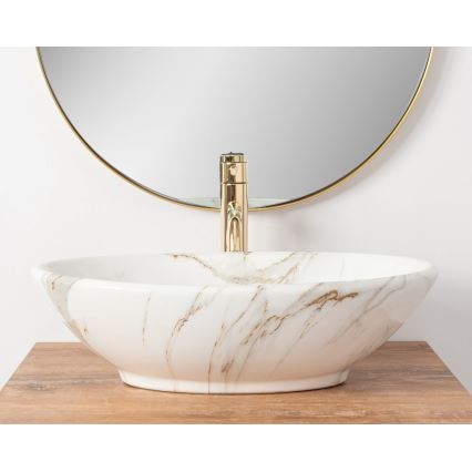 REA-U9685 - Praustuvas ant stalviršio PAMELA 33x53 cm keramika/marmuro dekoras