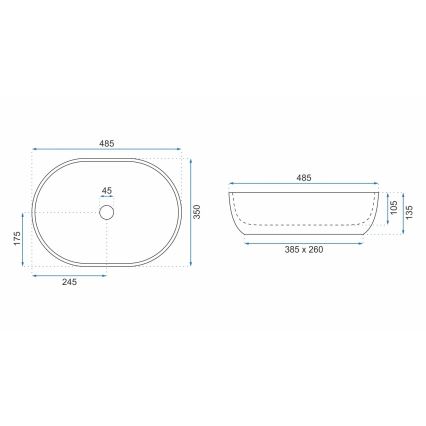 REA-U9887 - Praustuvas ant stalviršio LARA 35x48,5 cm keramika/pilka/marmuro dekoras