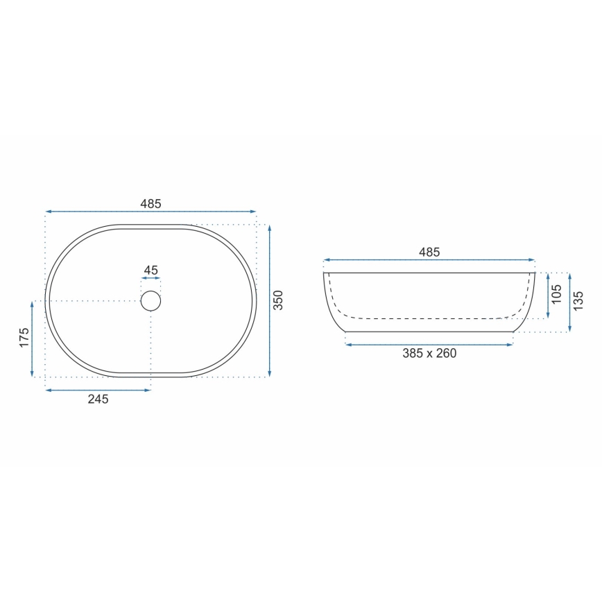 REA-U9887 - Praustuvas ant stalviršio LARA 35x48,5 cm keramika/pilka/marmuro dekoras