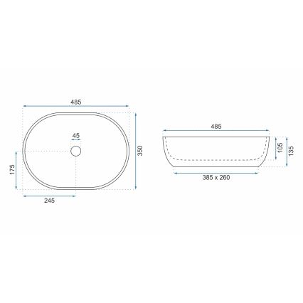 REA-U9889 - Praustuvas ant stalviršio LARA 35x48,5 cm keramika/pilka/akmens imitacija