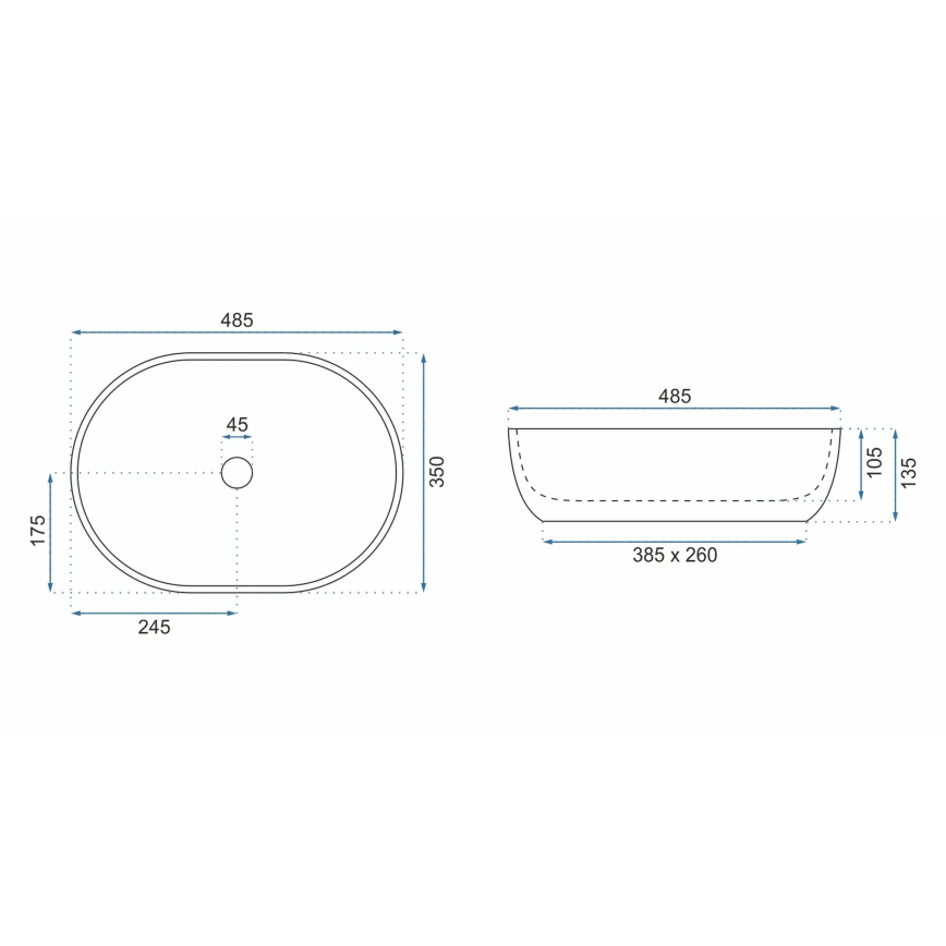 REA-U9889 - Praustuvas ant stalviršio LARA 35x48,5 cm keramika/pilka/akmens imitacija