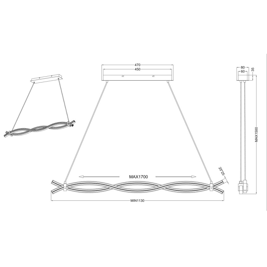 Reality - LED Pakabinamas sietynas WAVE LED/16W/230V + LED/9W