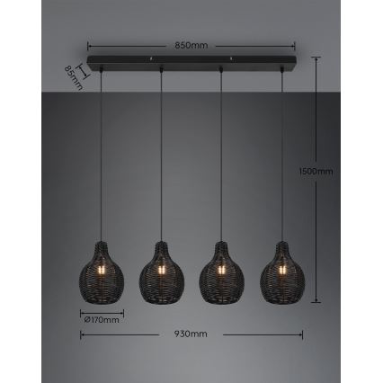 Reality - Liustra ant laido SPROUT 4xE14/30W/230V juoda/rotangas