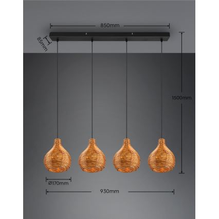 Reality - Liustra ant troselio SPROUT 3xE14/40W/230V ruda/rotangas