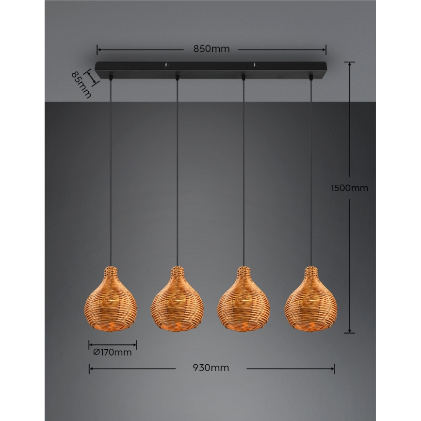 Reality - Liustra ant troselio SPROUT 3xE14/40W/230V ruda/rotangas
