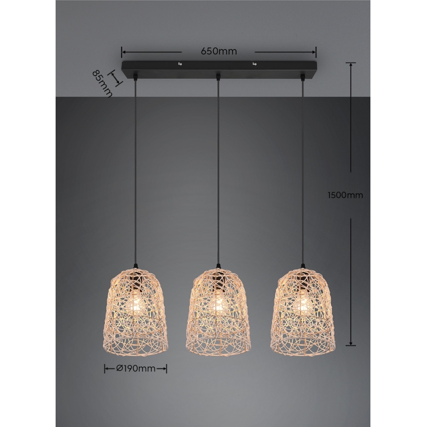 Reality - Pakabinamas šviestuvas ant laido LOVIS 3xE27/40W/230V juodas