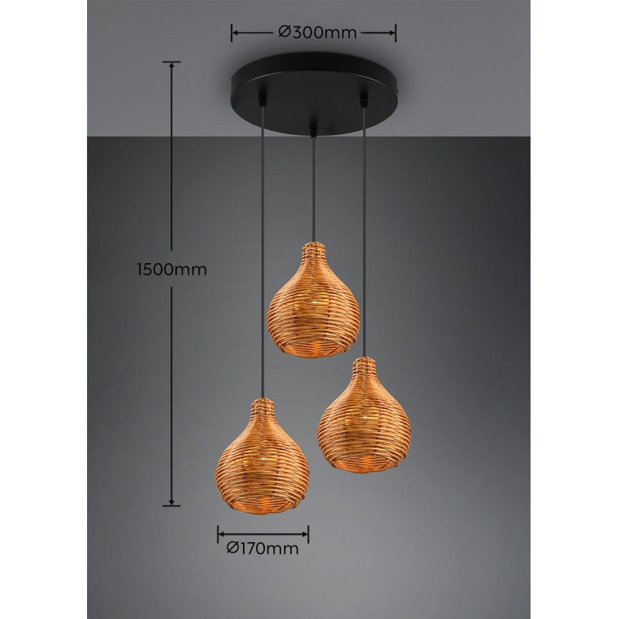 Reality - Pakabinamas šviestuvas ant laido SPROUT 3xE14/40W/230V rudas/rotangas